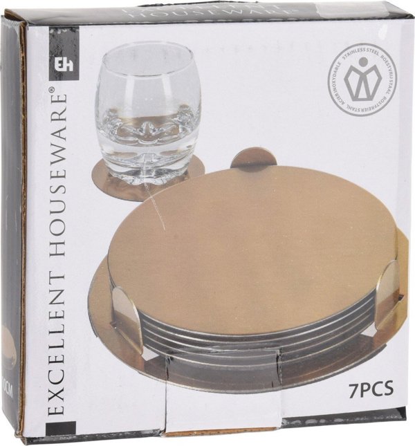 Excellent Houseware Σουβέρ Τραπεζιού Glamour Χρυσά, Σετ 4 Τεμαχίων για Κούπες και Ποτήρια