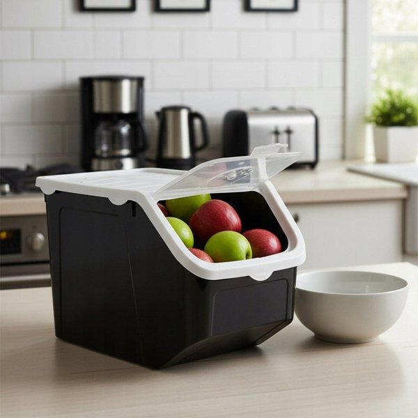 Excellent Houseware Δοχείο Αποθήκευσης Λαχανικών Vilde, 12L, με Αερισμό, Μαύρο/Λευκό