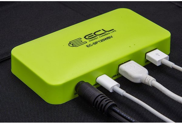 EXD Sulankstomas saulės įkroviklis 120W, 2xUSB, QC3.0, su adapteriais