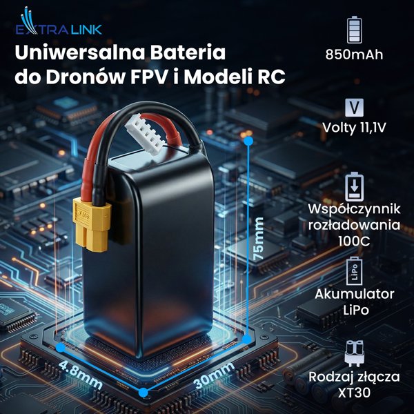Μπαταρία Extralink LiPo 3S 850mAh XT30 100C για FPV RC Drones και RC Οχήματα