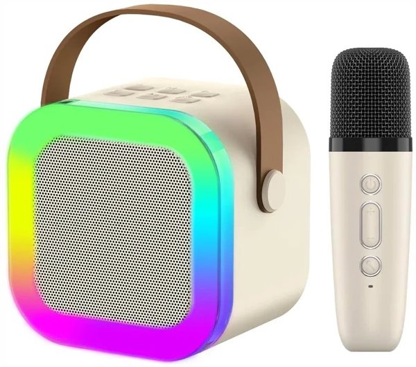 ExtraLink Kids Mini Karaoke LED Speaker 1x Mic Μπεζ | Σετ Καραόκε | ηχείο, 1x μικρόφωνο, Bluetooth, AUX, υποδοχή για κάρτες μνήμης, φωτισμός RGB