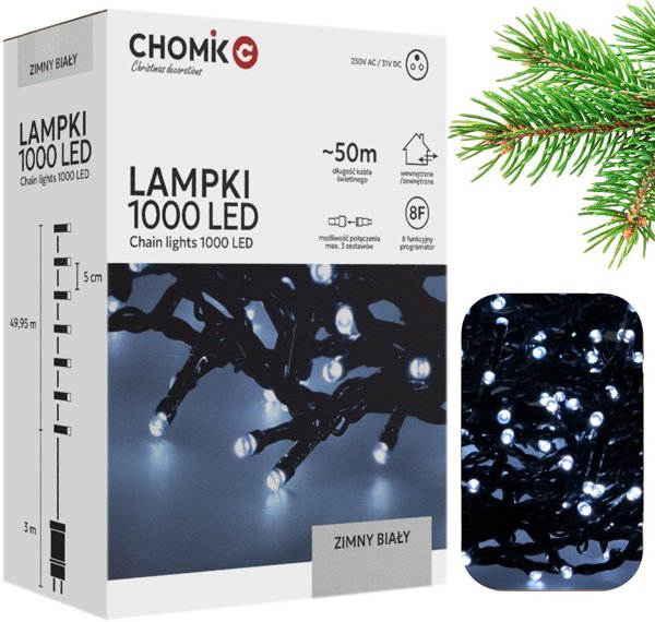 Extralink | Λαμπάκια LED | 1000L ψυχρό λευκό, μήκ. 3 + 50 μ εσωτ/εξωτ