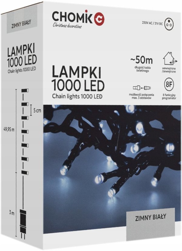 Extralink | Λαμπάκια LED | 1000L ψυχρό λευκό, μήκ. 3 + 50 μ εσωτ/εξωτ