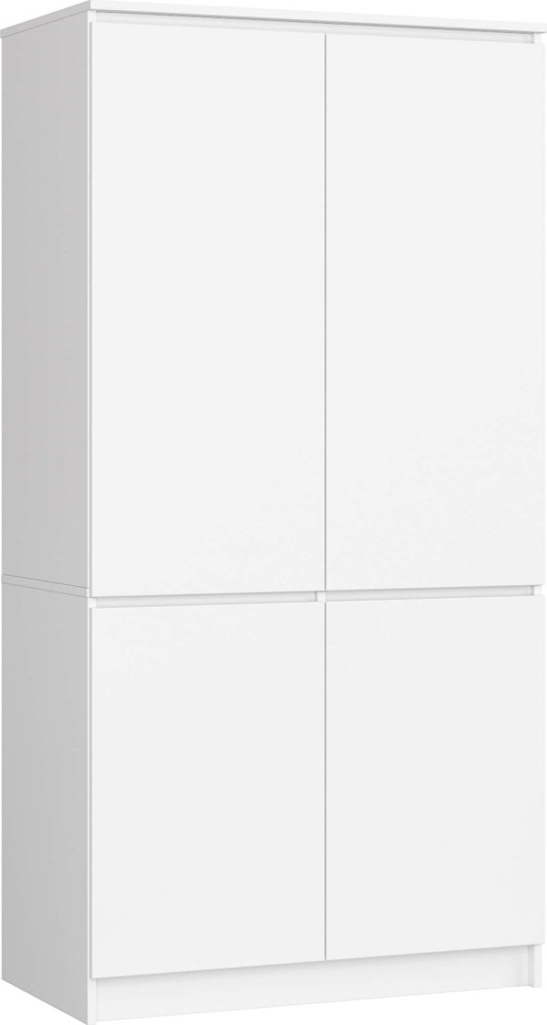 Fabryka Mebli Akord Ντουλάπα υπνοδωματίου 90 cm 4 πόρτες 4 ράφια ράβδος για ρούχα - λευκή
