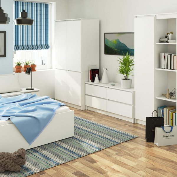 Fabryka Mebli Akord Ντουλάπα υπνοδωματίου 90 cm 4 πόρτες 4 ράφια ράβδος για ρούχα - λευκή