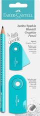 Faber-Castell Σετ με Μολύβι Γραφίτη Jumbo Sparkle σε Πέρλα Τιρκουάζ με Γόμα Sleeve και Ξύστρα Sleeve