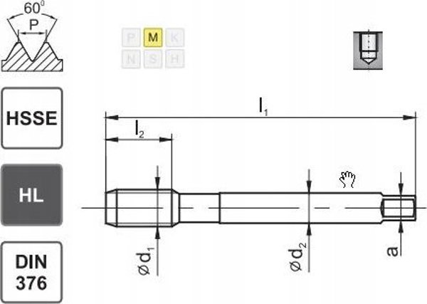 Fanar Κοπτικό Σπειρωμάτων Μηχανής M16 DIN-376C HSSE INOX, Τυφλή Οπή, Δεξιά Φορά, TiAlN+WC/C