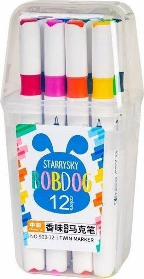FANDY Μαρκαδόροι Διπλής Όψης Bobdog με Άρωμα, 12 Χρώματα