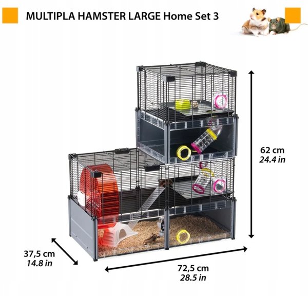 FERPLAST Stor Hamsterbur - Musebur & Hamsterhus - Metalnet - med Tilbehør - Modulær - Multipla Hamster, 107,5 x 37,5 x h 42 CM