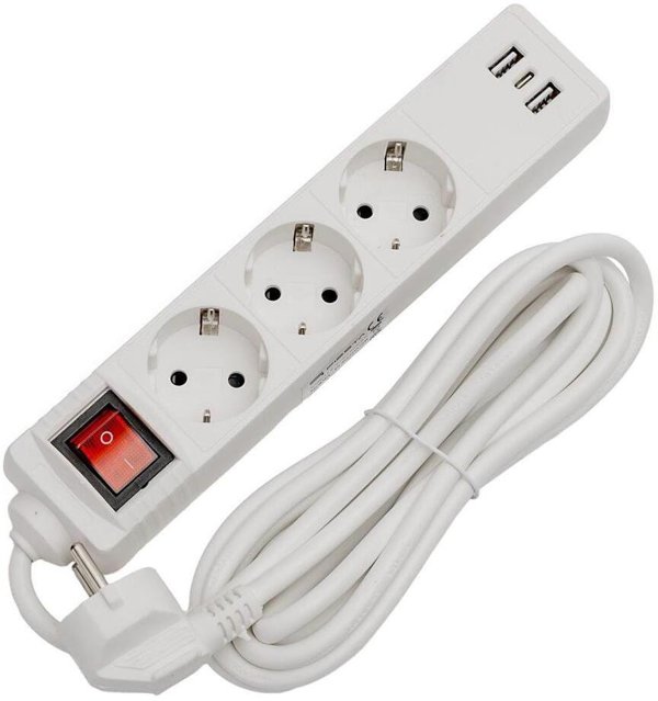 FIESTA Προέκταση Τροφοδοσίας 10A 3 Θέσεις 2xUSB-A 1xUSB-C 3m Λευκός Schuko