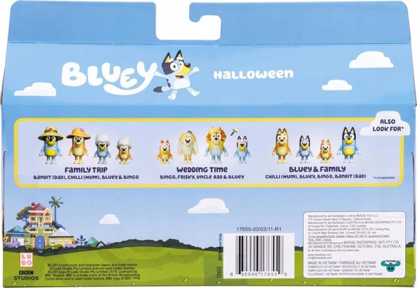 Bluey Σετ Φιγούρες 4τμχ - Party Costume Edition, Παιχνίδια για Αγόρια και Κορίτσια 3+ Ετών