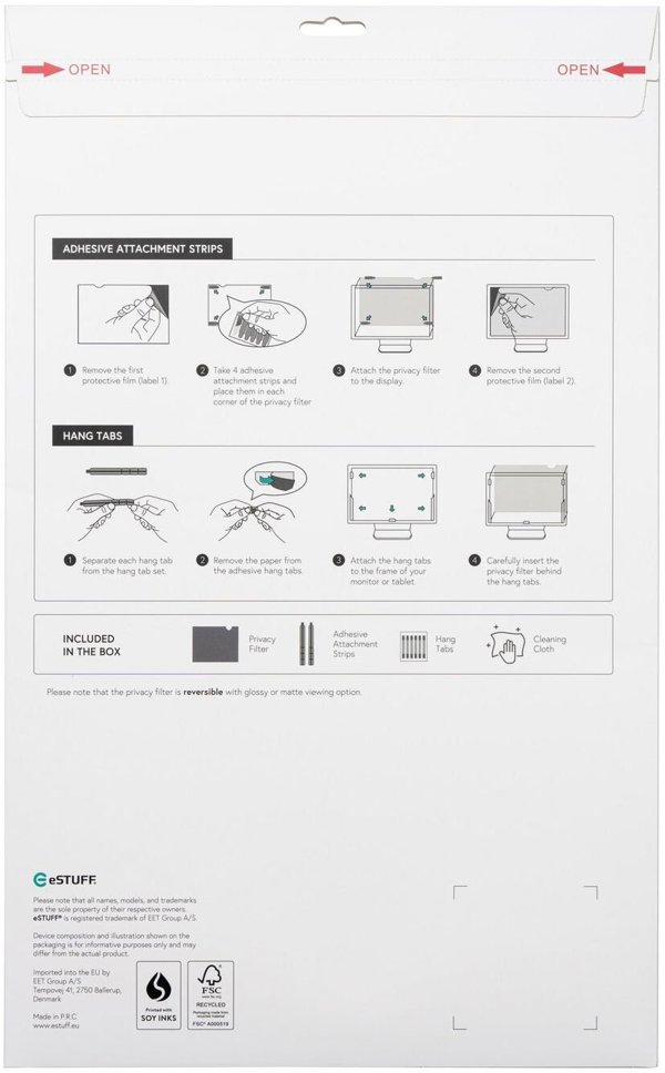eStuff Privacy Filter για Οθόνη 30", 400 mm, Αντιθαμβωτικό Φίλτρο Προστασίας Ιδιωτικότητας