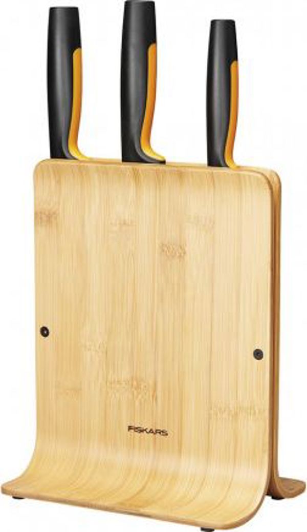 Fiskars Σετ 3 Μαχαιριών με Βάση από Μπαμπού 1057553 - Ανοξείδωτο Ατσάλι
