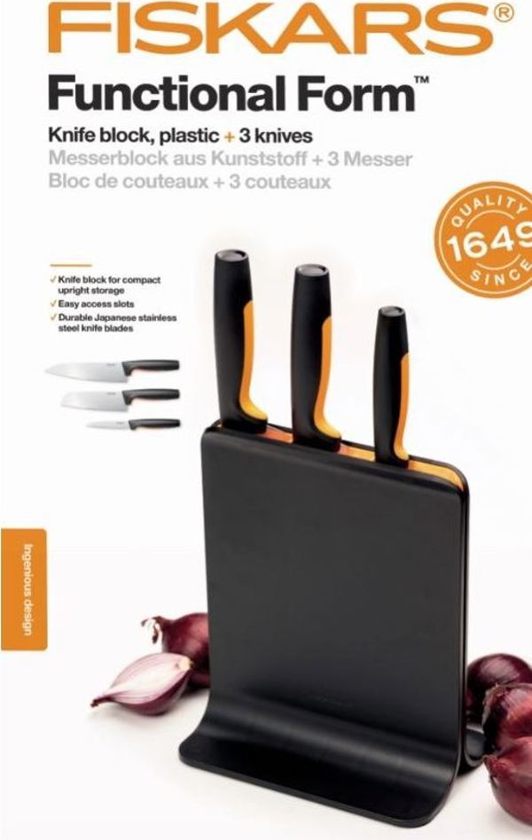 Fiskars Σετ 5 Μαχαιριών Functional Form 1057554 με Μαύρη Θήκη Μπλοκ