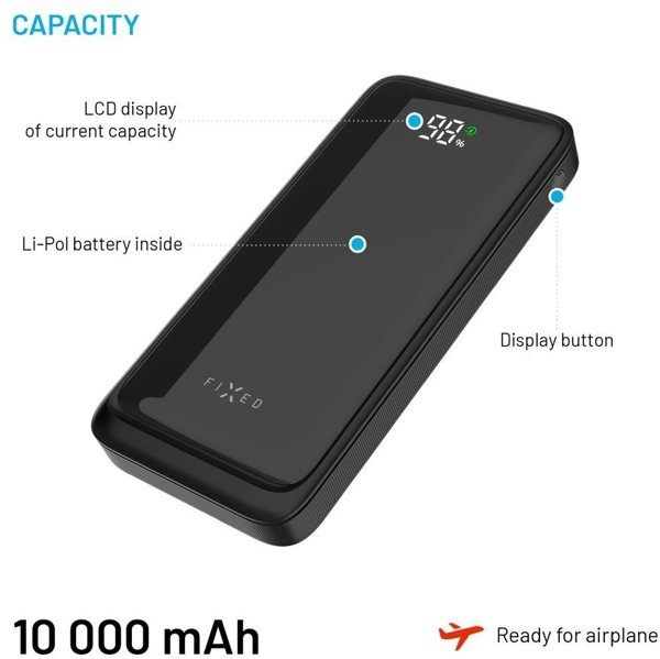 FIXED Zen2 10 - Powerbank - 10000 mAh - 22.5 Watt - 3 A - PD 3.0 - 3 output-stikforbindelser (USB-C, 2 x USB) - sort