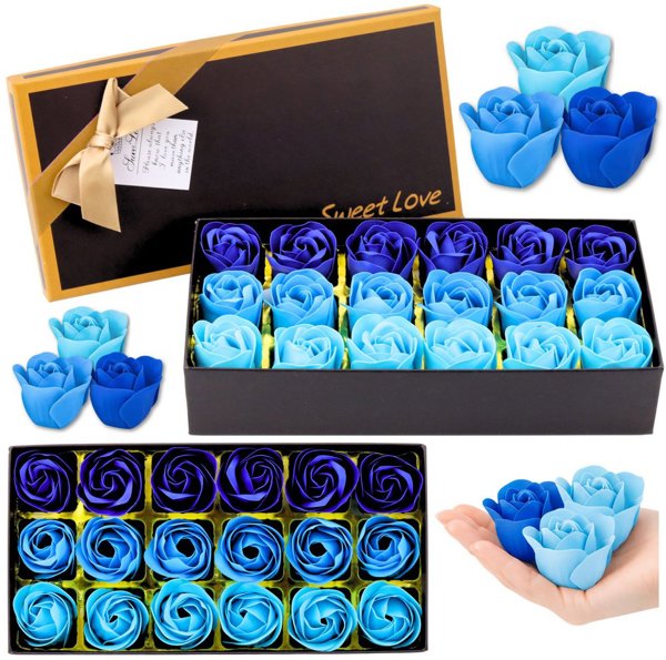 Flower Box Αιώνια Αρωματικά Τριαντάφυλλα Σε Κουτί Μπλε 18 τεμάχια