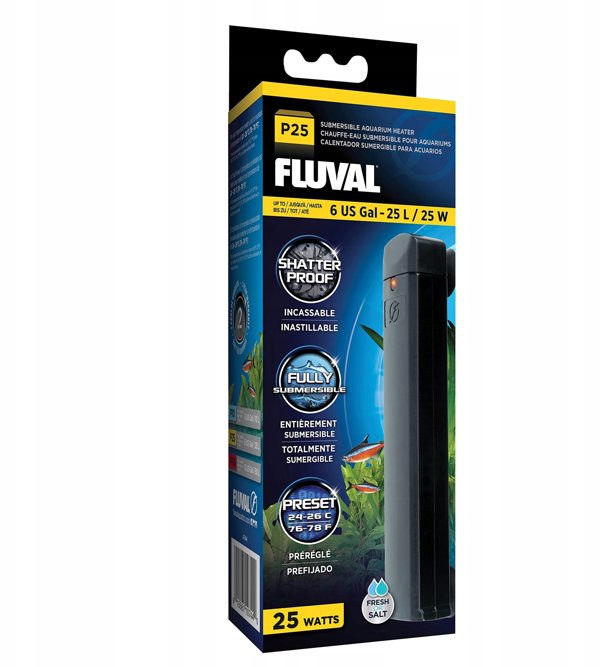 Fluval Pre-Set Θερμάστρα Ενυδρείου 25W, με Ενσωματωμένο Θερμοστάτη 24-26°C, για Ενυδρεία έως 25L, 15x3x1.75cm