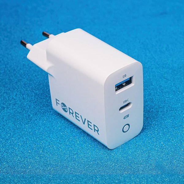Forever TC-06-45AC GaN PD QC charger 1x USB-C 1x USB 45W white 5900495088673