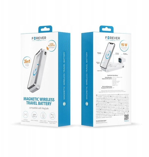 Forever wireless power bank MATB-300 10000 mAh 3in1 white 5907457779808