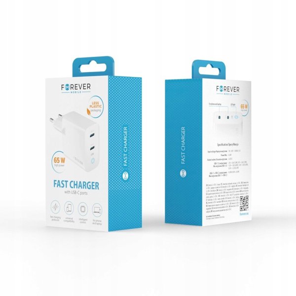 Forever TC-06-65CC GaN PD QC charger 2x USB-C 65W white