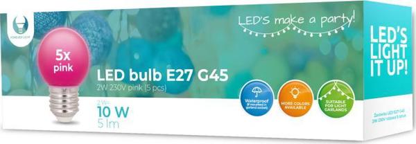 Forever Light Żarówka LED E27 G45 2W 230V róż 5 sztuk Forever Light