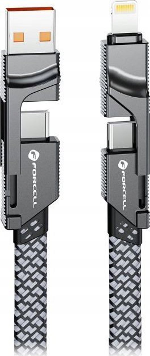 Καλώδιο ForCell F-Energy C241 4 σε 1, USB-A/Type-C σε Type-C/Lightning, QC PD 60W, 1m, Χρώμιο