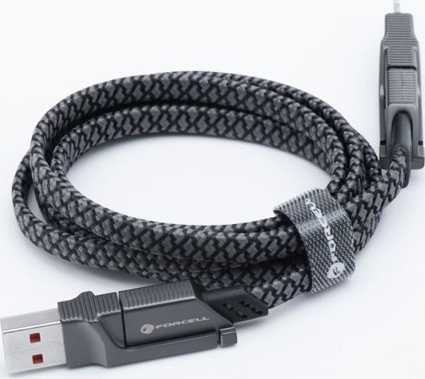 Καλώδιο ForCell F-Energy C241 4 σε 1, USB-A/Type-C σε Type-C/Lightning, QC PD 60W, 1m, Χρώμιο