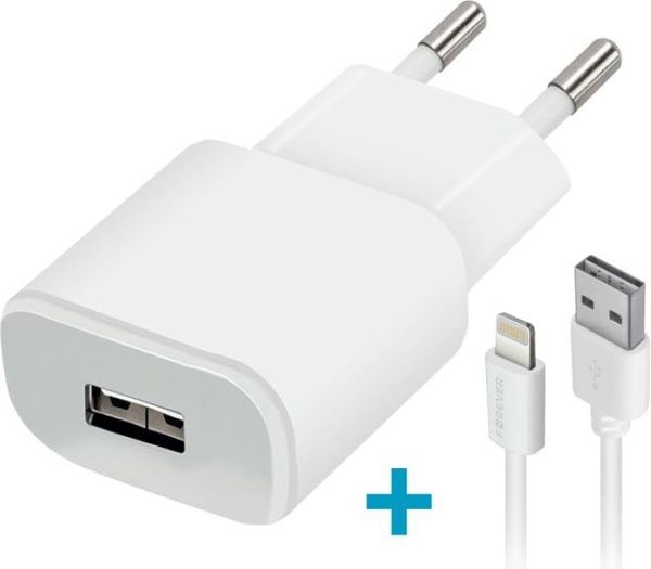 Φορτιστής Forever TC-01 1x USB 1A λευκός + καλώδιο Lightning 5900495623317