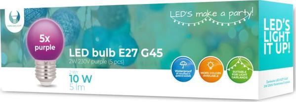 Forever Light Żarówka LED E27 G45 2W 230V fiolet 5 sztuk Forever Light