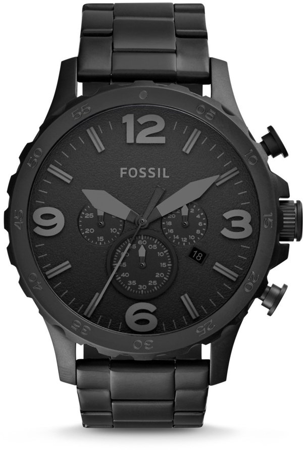 Fossil Nate JR1401 Ανδρικό Ρολόι Χειρός με Μαύρο Καντράν και Ατσάλινο Μπρασελέ