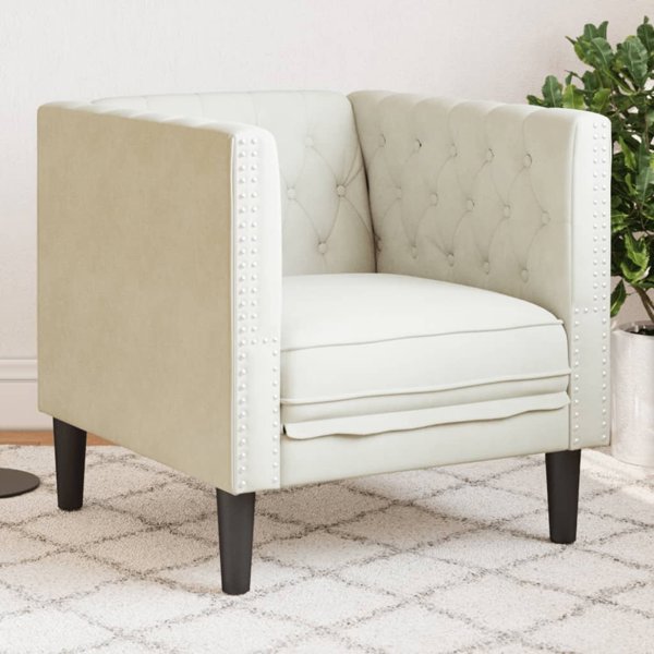 Πολυθρόνα Chesterfield vidaXL, Κρεμ, Βελούδινη Ταπετσαρία