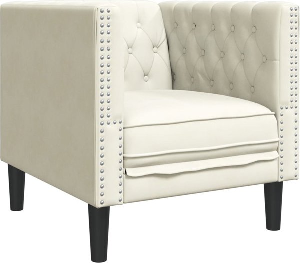 Πολυθρόνα Chesterfield vidaXL, Κρεμ, Βελούδινη Ταπετσαρία