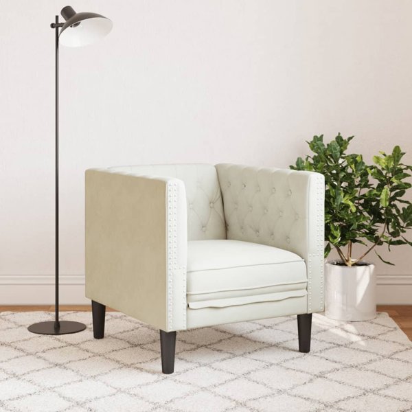 Πολυθρόνα Chesterfield vidaXL, Κρεμ, Βελούδινη Ταπετσαρία