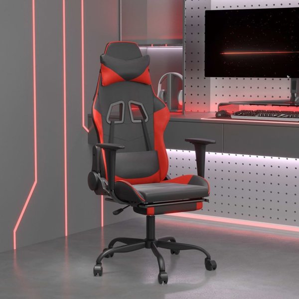 Μασάζ gaming πολυθρόνα vidaXL με υποπόδιο, μαύρο-κόκκινη