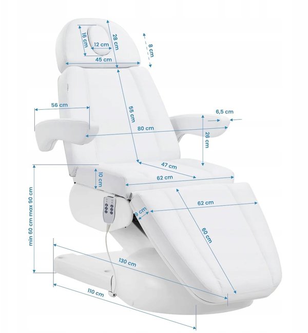 Fotel kosmetyczny elektr. Azzurro Lux 3m bialy