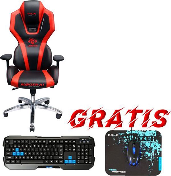 E-Blue Gaming Chair Auroza X1 LED Μαύρη-Κόκκινη + Gaming Σετ Polygon (Πληκτρολόγιο, Ποντίκι, Mousepad)