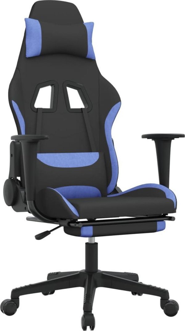 vidaXL Περιστρεφόμενη καρέκλα gaming με υποπόδιο, μαύρο-μπλε ύφασμα