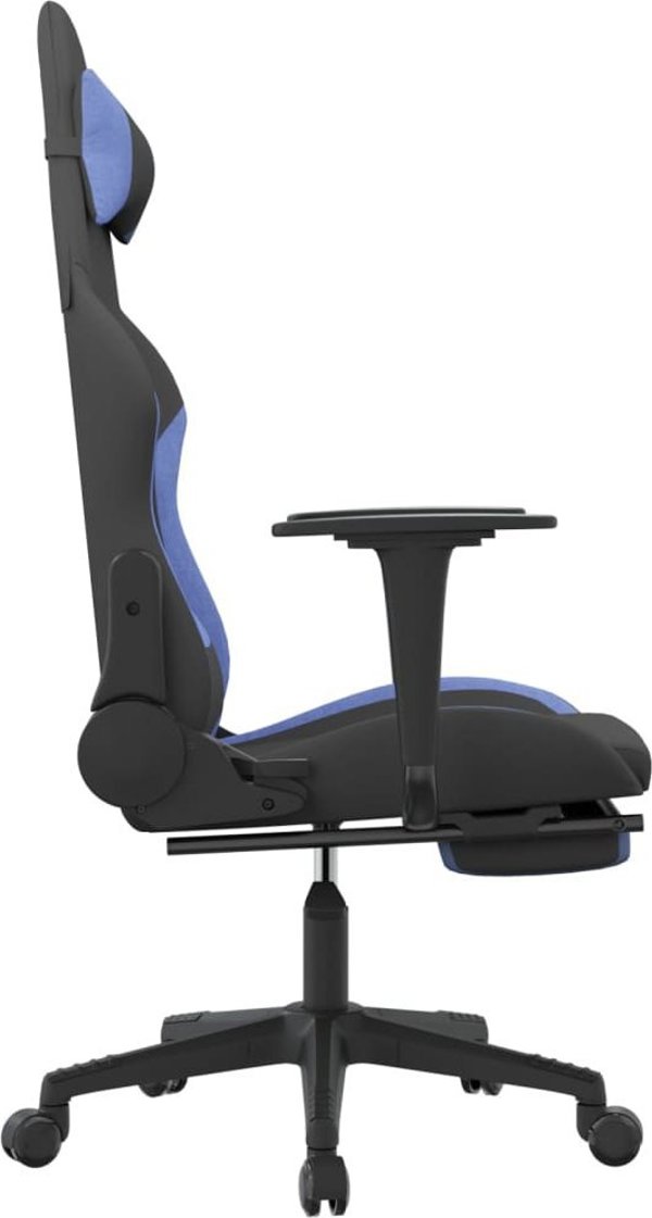 vidaXL Περιστρεφόμενη καρέκλα gaming με υποπόδιο, μαύρο-μπλε ύφασμα