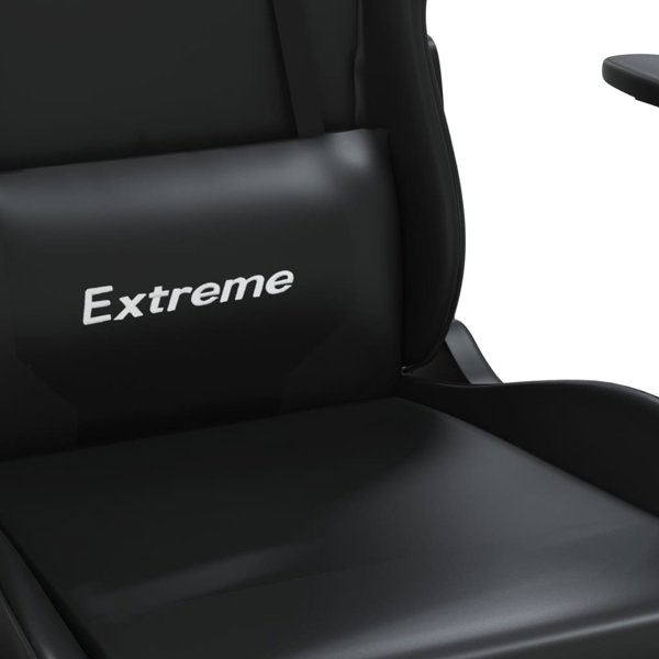 vidaXL Μαξιλάρα gaming με μασάζ και υποπόδιο, μαύρο, συνθετικό δέρμα