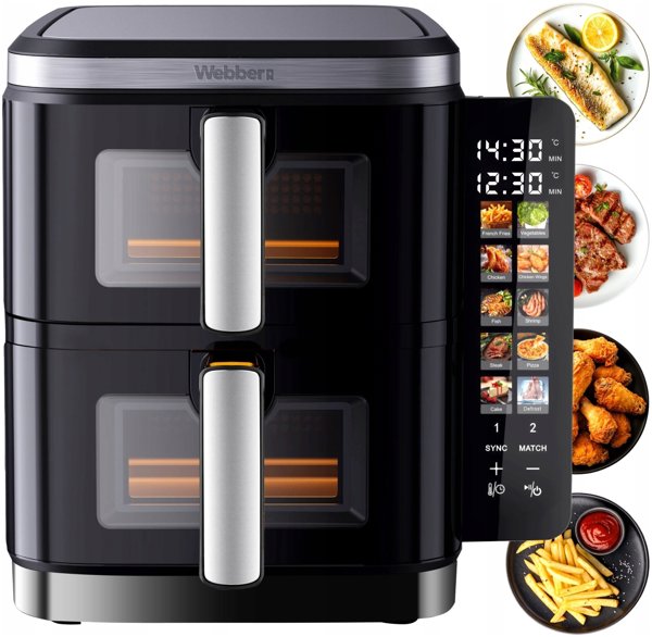 Φριτέζα διπλή κατακόρυφη χωρίς λάδι Air Fryer 2800W 11L XXL Webber