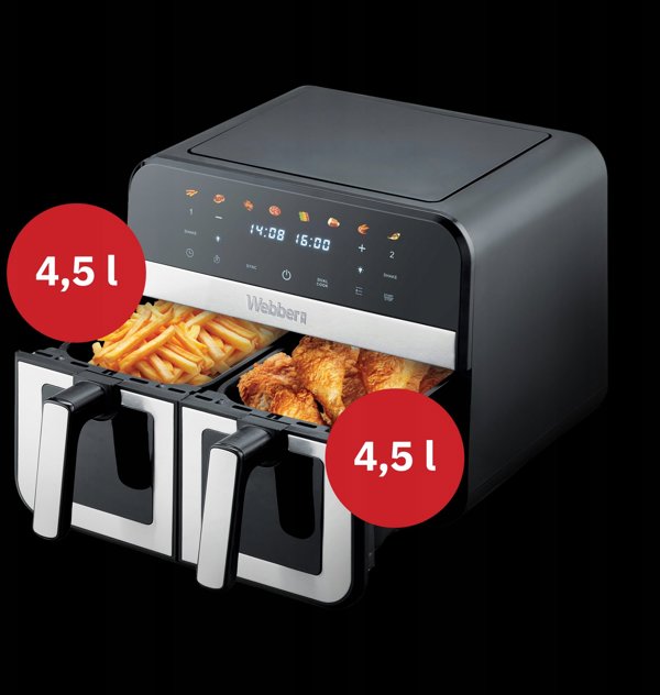 Διπλή Φριτέζα Αέρος Air Fryer Διπλού Θαλάμου Κεραμική Webber