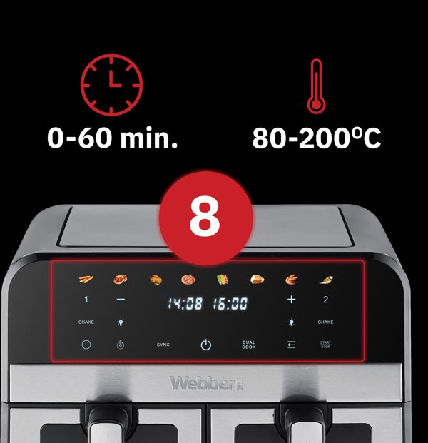 Διπλή Φριτέζα Αέρος Air Fryer Διπλού Θαλάμου Κεραμική Webber