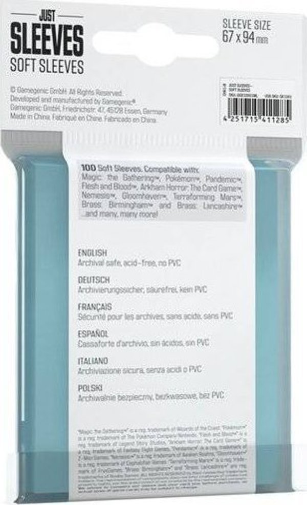 Gamegenic Just Sleeves Soft Sleeves Προστατευτικά Καρτών 67 x 94 mm, 100 Τεμάχια