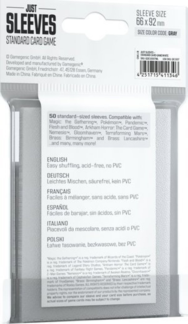 Gamegenic Gamegenic: Just Sleeves - Standard Card Game Sleeves (66x91 mm), Λευκά, 50 τεμάχια