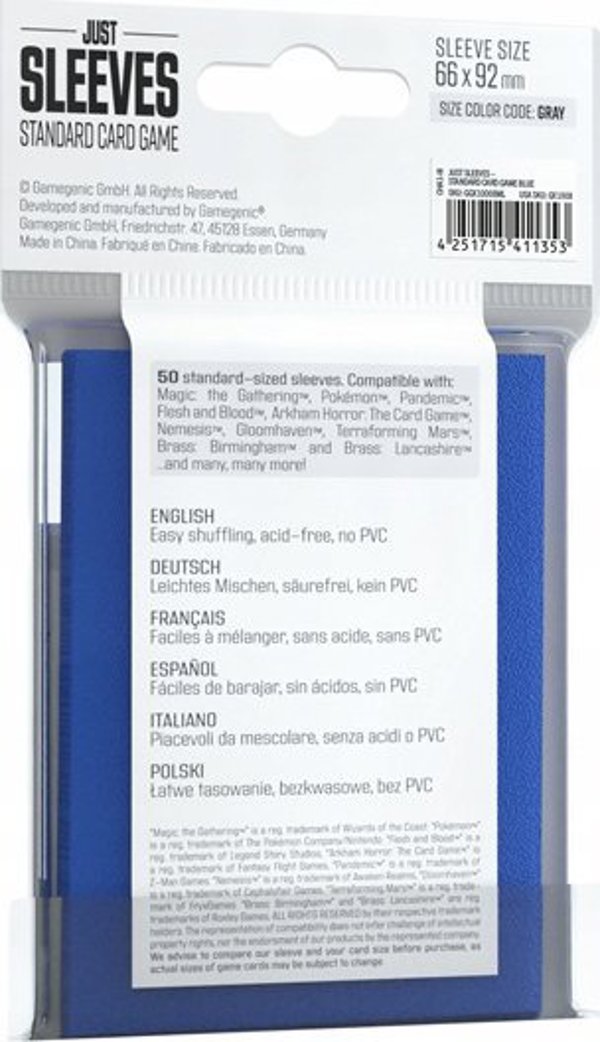 Gamegenic Gamegenic: Just Sleeves - Standard Card Game Sleeves (66x91 mm), Μπλε, 50 τεμάχια