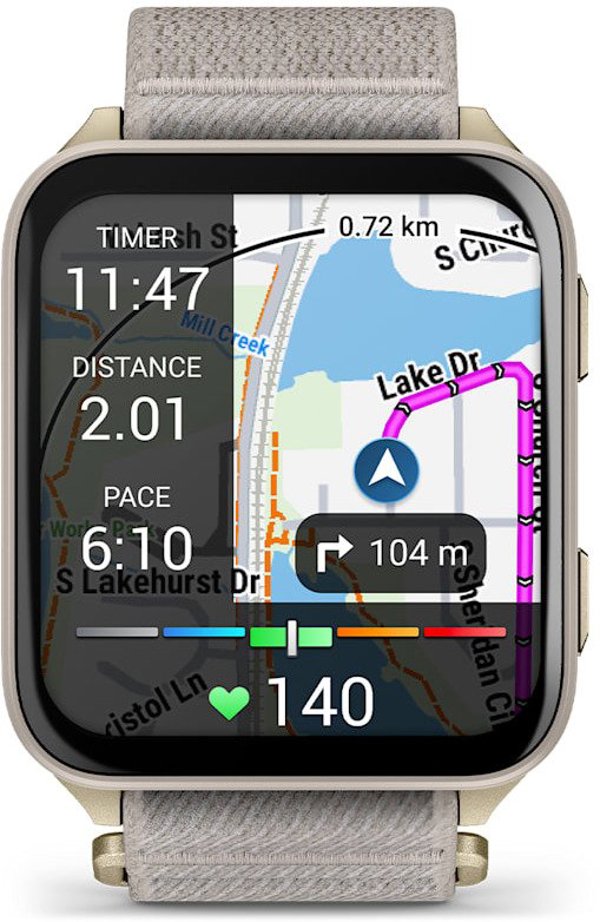 Garmin Venu X1 Soft Gold Titanium Caseback and French Gray ComfortFit Nylon Band