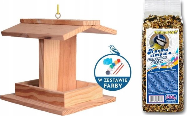 Garden&Fun Ξύλινη Ταΐστρα Πουλιών με Σετ Χρωμάτων για Διακόσμηση, 14x11x11,5cm