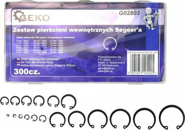 Geko Σετ Εσωτερικών Δακτυλίων Seeger 300τμχ, G02803, Ασφάλειες Συγκράτησης