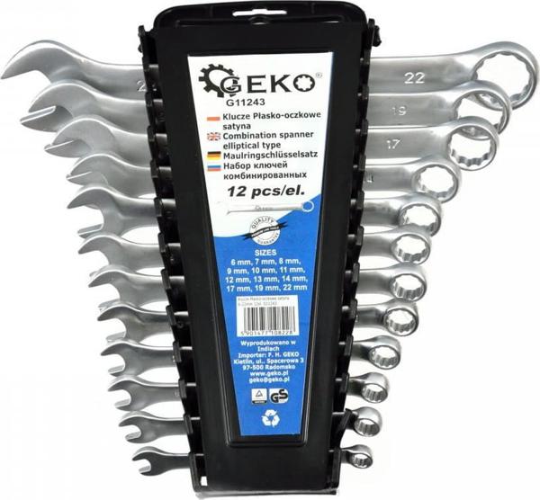 Geko KLUCZE PLASKO-OCZKOWE SATYNA 6-22MM 12EL CRV/CLIP G11243 GEKO