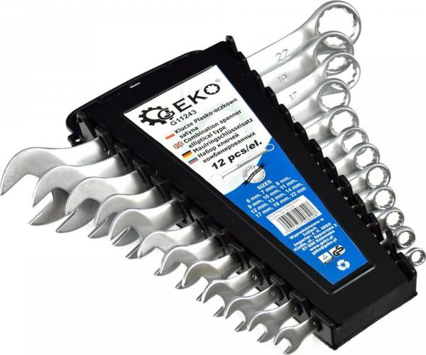 Geko KLUCZE PLASKO-OCZKOWE SATYNA 6-22MM 12EL CRV/CLIP G11243 GEKO